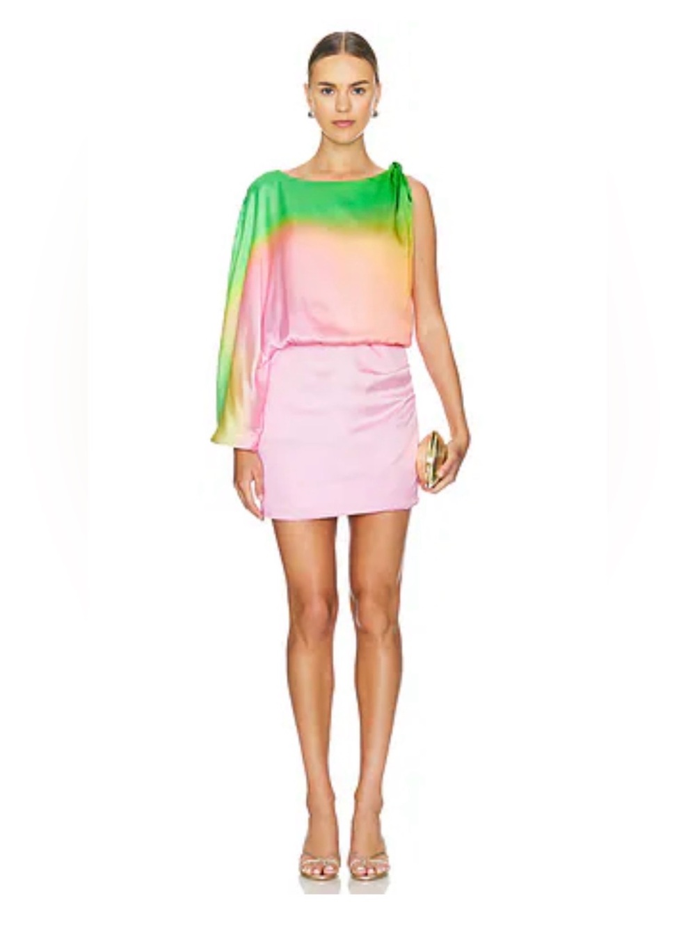 Baobab Collection Gradient One-Shoulder Pink, Green & Yellow Mini Dress